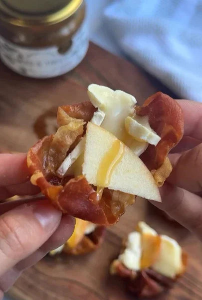 Crispy Prosciutto Cups with Cheese, Apple & Honey